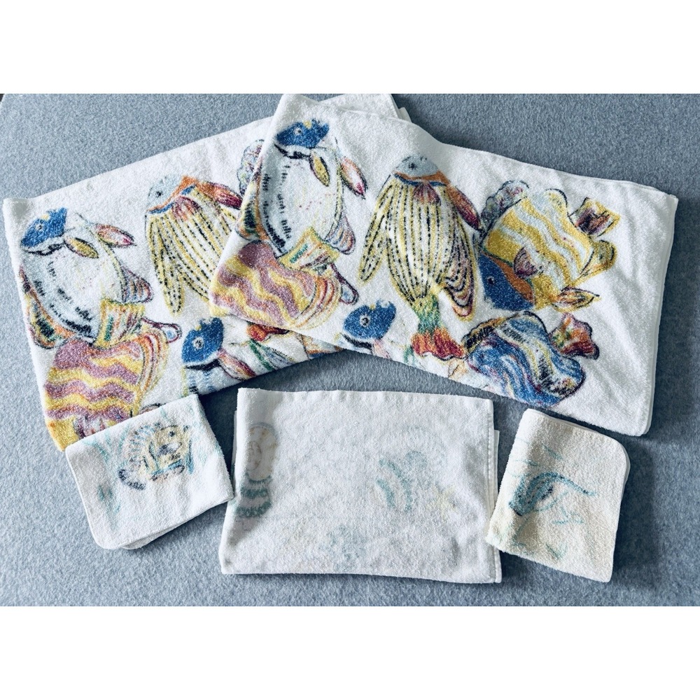 Vintage Dundee Springshome Tropical Fish Bath & Hand Towels Washcloth 1980s-90s
